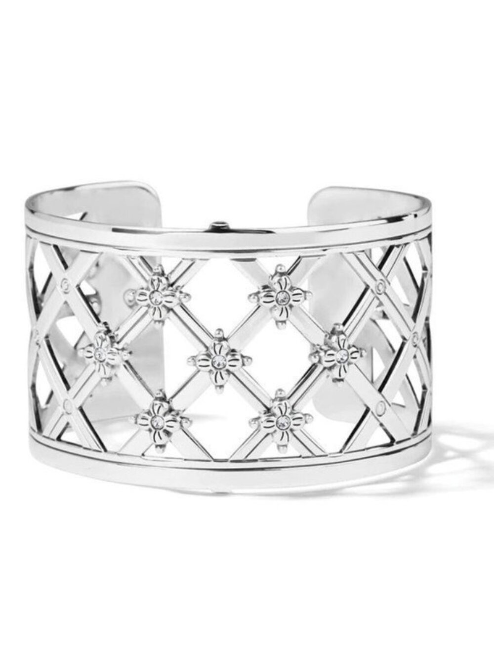 Brighton Christo Amsterdam Wide Cuff Flower crystal Bracelet silver NWT $78